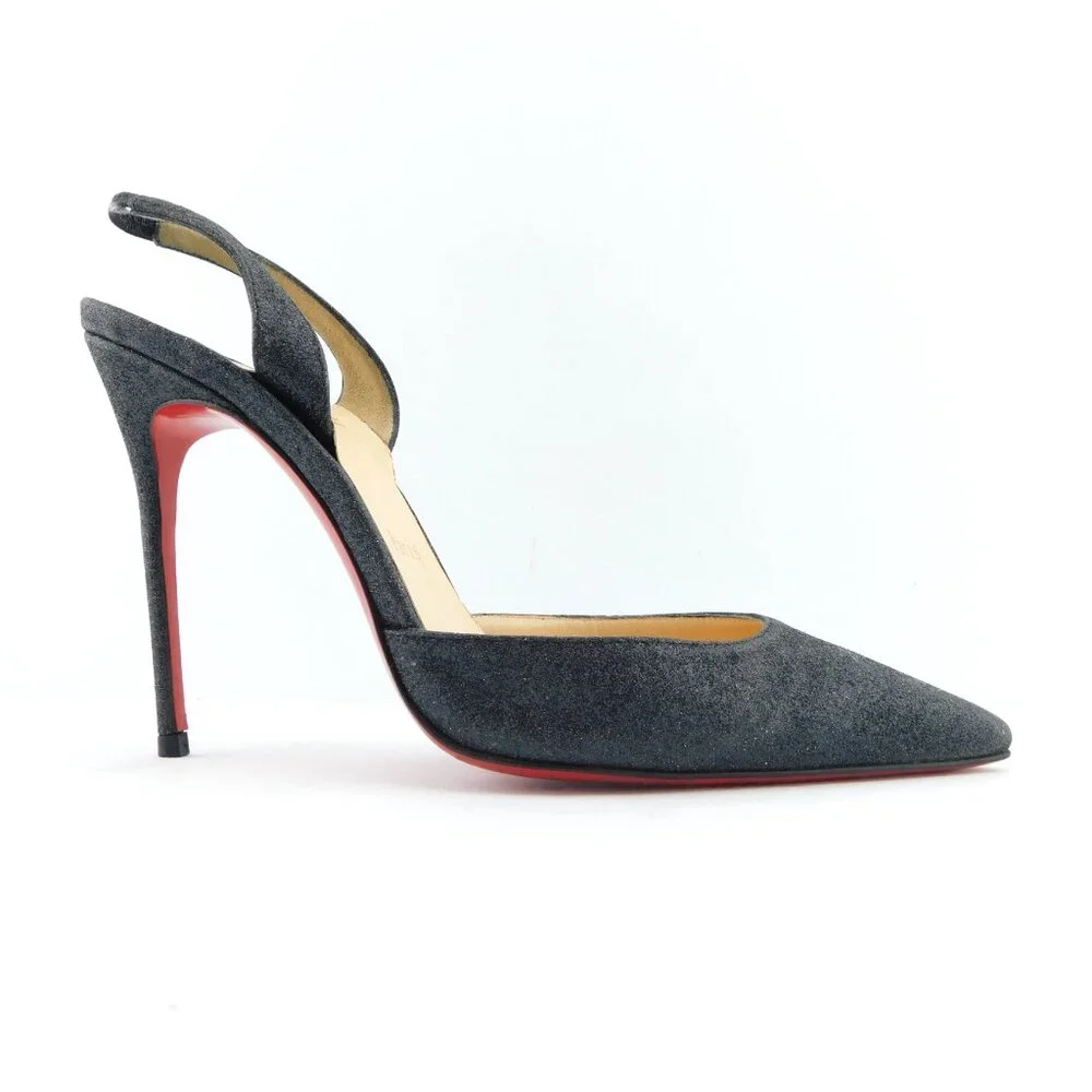CHRISTIAN LOUBOUTIN Black Sparkle Shimmer Glitter Sling Heel Pumps 38
